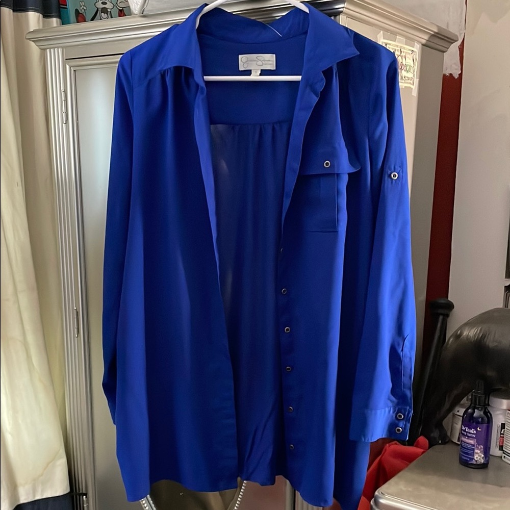 Jessica Simpson Blue Blouse Relaxed Fit V-Neck